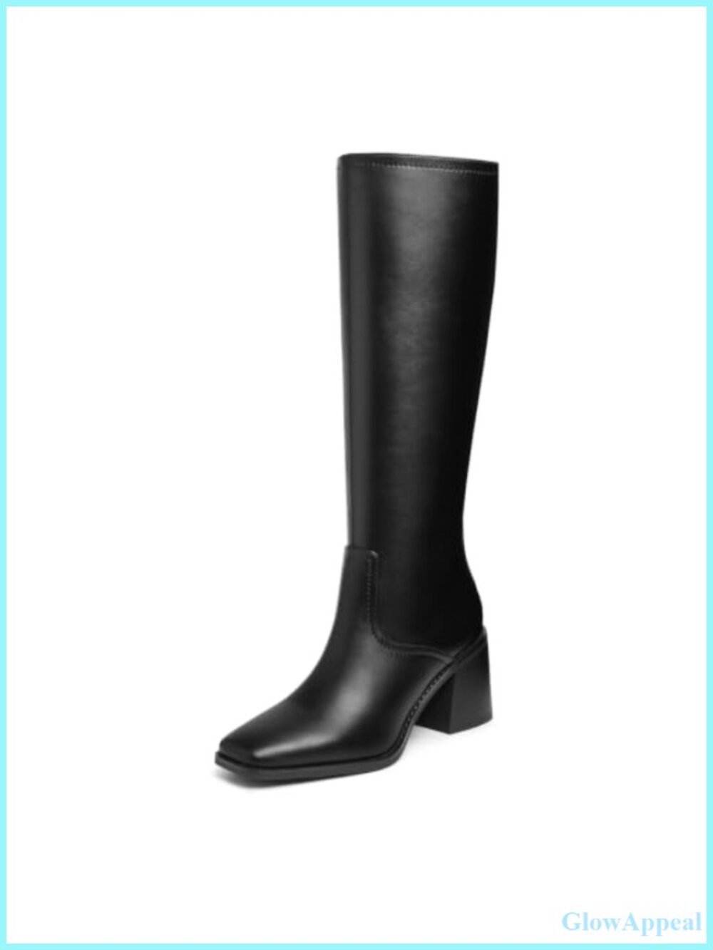 Women's Square Toe Chunky Heel Knee High Boots Faux Leather Tall Boots
